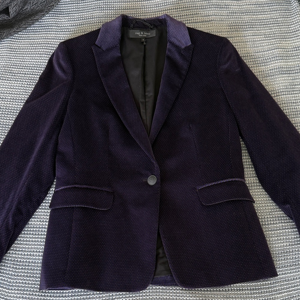 Rag and Bone Dark Purple Single-Button Textured Blazer